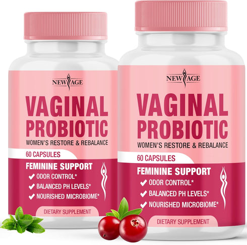 NEW AGE Vaginal Probiotics for Women with Prebiotics, Cranberry Extract, and a Lactobacillus Probiotic Blend, Supports Healthy pH Balance, Odor Co...