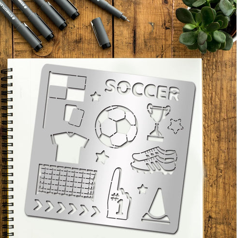 Soccer Stencil for Painting Stainless Steel Sport Football Drawing Stencils 6.15 inches Championship Trophy Football Boots Metal Stencil Soccer Th...