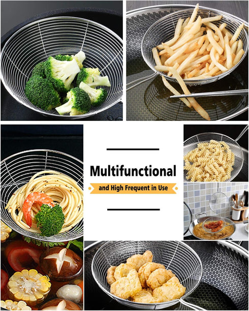 Enhanced Version Stainless Steel Spider Strainer Skimmer Ladle, Set of 3 Sizes Kitchen Strainer Spoon for Cooking and Frying, Pasta Strainer, Food...