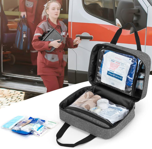 CURMIO Small First Aid Bag, Empty Emergency Trauma Kit Organizer bag for Hiking, Camping, Car, Travel, Home and Outdoor, Gray, BAG ONLY, Patent Pe...