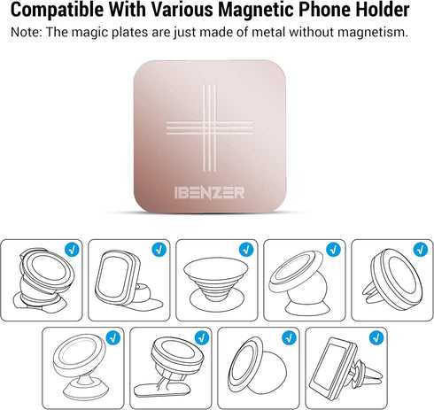 Metal Plate for Magnetic Mount, iBenzer MagOn Car Magnet for All Magnetic Phone Car Mount Holder or Magnetic Cell Phone Holder,2 Pack,Rose Gold, C...