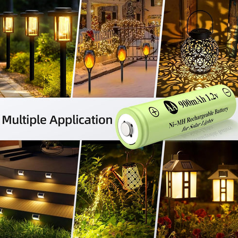 Rechargeable AA Batteries, Ni-MH AA 900mAh Rechargeable Batteries, Double A 1.2v Solar Batteries for Garden Landscaping Outdoor Solar Lights, Stri...