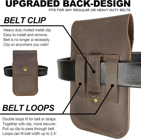 Leather Phone Pouch for Belt, S23 Ultra Belt Clip Holder for Men, Large Phone Holster, iPhone 14 Pro Max Belt Clip Case, Universal Smartphone Leat...