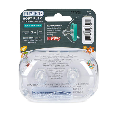 Dr. Talbot's Soft-Flex Orthodontic Pacifiers 6-12 Months, Aqua/White, 2 Pack...