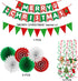 Fecedy Merry Christmas Hanging Paper Banner Triangle Bunting Paper Flower Fan Swirl Streamers&Christmas Tree Santa Claus Banner for Merry Christma...