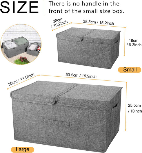 2 Pack Storage Boxes with Lids and Handles, Collapsible Linen Storage Bins Organizer Containers Baskets Cube with Removable Divider for Home Bedro...