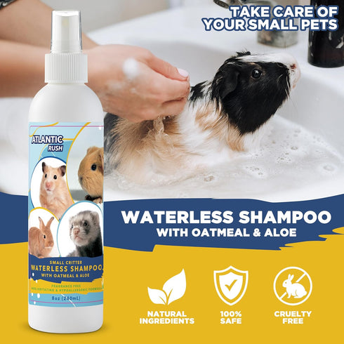 Waterless Shampoo for Small Critters- 8oz Small Animal Fragrance Free, & Crulety Free Dry Shampoo - No Rinse Shampoo for Pet Ferrets, Guinea Pigs,...