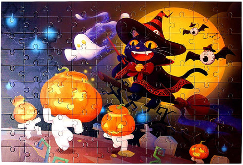 Halloween Puzzles for Kids Ages 4-8,8-10, Halloween 100 Piece Jigsaw Puzzle Educational Toys Gift for Boys Girl Age 4 5 6 8 Birthday Halloween Par...