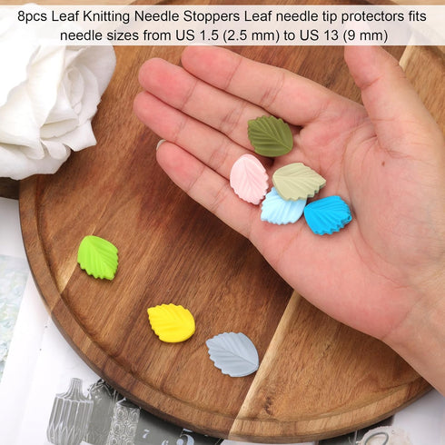 8pcs Knitting Needle Stoppers, Cute 8 Colors Leaf Knitting Needle End Caps Silicone Knitting Needle Tips Stoppers Knitting Needle Tip Covers Sewin...