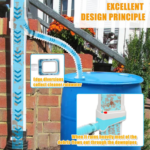 Rainwater Collection System Fits 2'' x 3'' Standard Gutter Downspout ?Rain Barrel Diverter kit is Used to Collect Rainwater from Gutter to Rain Ba...