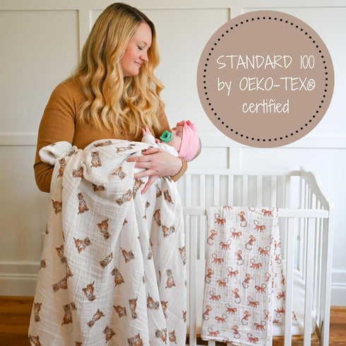 Swaddle Blanket | 100% Muslin Cotton | Gender Neutral Newborn and Baby Nursery Essentials for Girls and Boys, Registry | Baby Tiger Cub Print...