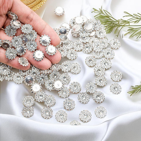 200 pcs Rhinestone Embellishments Crystal Decoration Brooch Button Flatback DIY Craft for Flower Headband Dress Accessory 14mm (200 PCS Silver)...