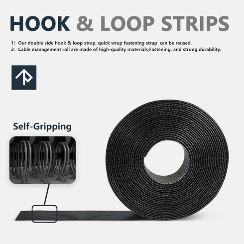 Hook and Loop Straps Double-Sided Adhesive Strip and Cables Self-Gripping Hook and Loop Roll,Cut To Length,Reusable Wide 1.2in Fastening Cable Str...