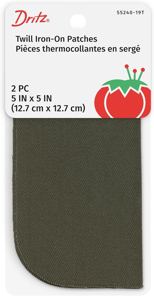 Dritz 55240-19T Patches, Iron-On, Twill, Olive, 5 x 5-Inch (2-Count)...