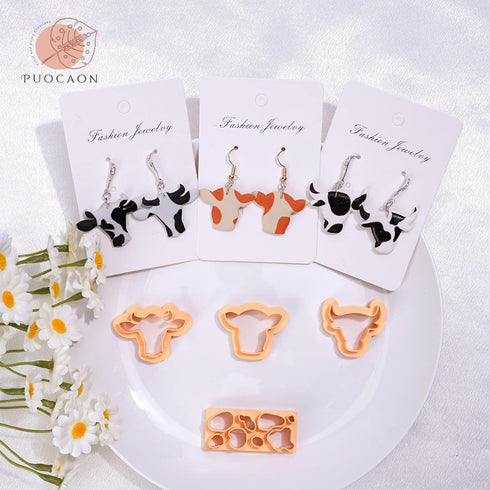 Puocaon Cow Spot Clay Cutters - 7 Pcs Cow Shapes Clay Earring Cutters, Farm Shape Clay Cutters for Jewelry Making, Animal Clay Cutters for Polymer...