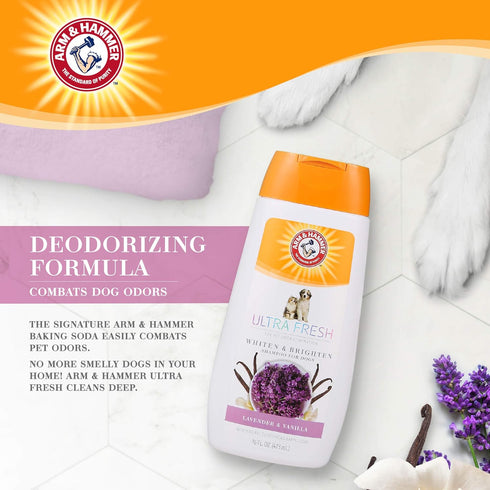 Arm & Hammer Ultra Fresh Whitening and Brightening Dog Shampoo | Baking Soda Neutralizes Bad Odors | Pet Shampoo in Calming Lavender and Vanilla S...