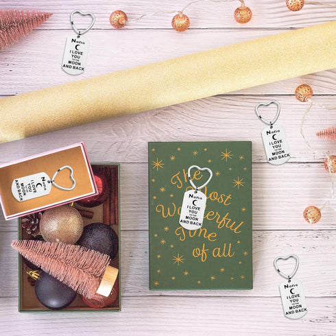 Nana Gift from Granddaughter Grandson I Love You to the Moon and Back Nana Keychain Cute Heart Key Ring Engraved Grandma Keychain Jewelry for Wome...