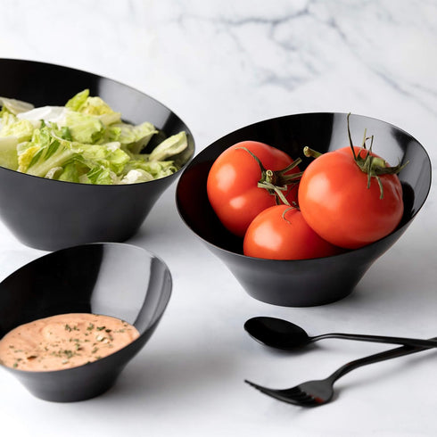 Plasticpro Disposable Angled Plastic Bowls Round Serving Bowls, Party Snack or Salad Bowl, Heavy Duty, Elegant Black, Pack of 4…...