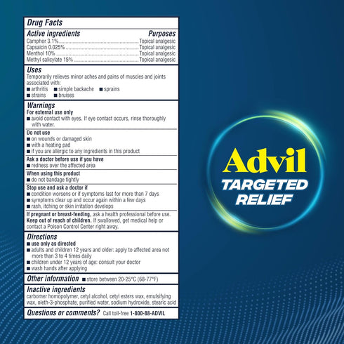 Advil Targeted Relief Pain Relieving Cream, Up to 8 Hours of Powerful Relief of Joint Pain, Lower Back Pain and Muscle Pain - 2.3 oz...