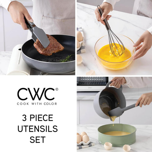 COOK WITH COLOR Silicone Cooking Utensils, 3 Pc Kitchen Utensil Set, Easy to Clean Silicone Kitchen Utensils, Cooking Utensils for Nonstick Cookwa...