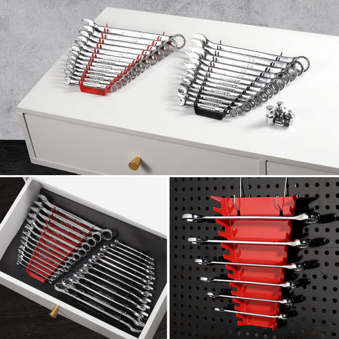 ALOANES 26-Slot Metal Wrench Organizer, Heavy Duty Hanging Wrench Organizer Tray for Tool Box&Wall, Fit SAE & Metric Wrench Storage, 2 Pack Wrench...