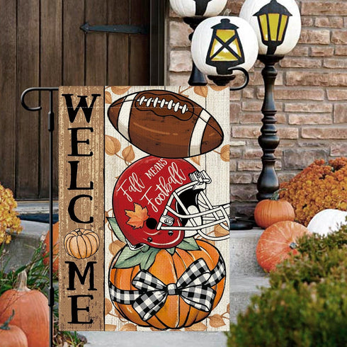 Fall Football Pumpkin Garden Flag Thanksgiving Garden Flag Autumn Welcome Yard Flag 12×18 Inch Double Sided Vertical Rustic Farmhouse Yard Seasona...