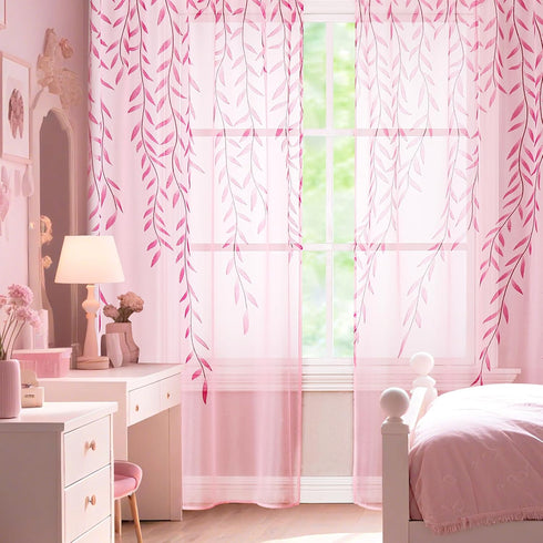 BROSHAN Pink Sheer Curtains 78 inches Long 2 Panels Set- Girls Bedroom Curtains Pretty Printed Curtain Sheers See Through Curtain Drapes for Livin...