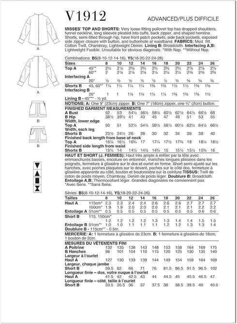 Vogue Misses' Top and Shorts Sewing Pattern Kit by Rachel Comey, Design Code V1912, Sizes 18-20-22-24-26...