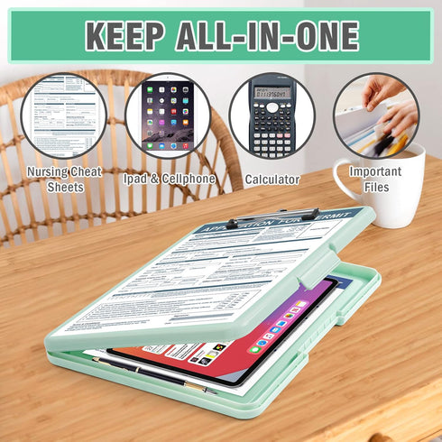 ANZNKU Clipboard with Storage 13.3x9.6 inches, Plastic Storage Clipboard with Side Opening, High Capacity Nursing Clipboard Foldable, Letter Size ...