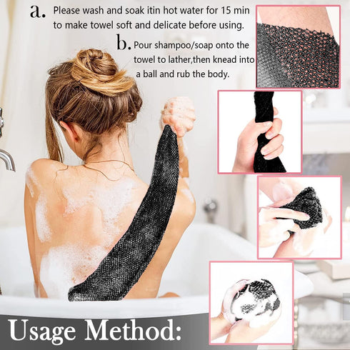 3 Pcs African Exfoliating Net Sponge, Washcloth Scrubber Shower Essentials African net Bath Sponges Bathing Shower Cloth Kit for Back, Body, Face-...