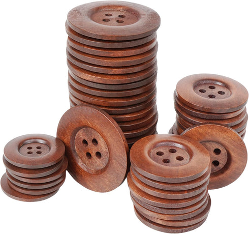Chenkou Craft 20pcs Big Size 40mm(1 1/2") Brown Round Wood Buttons 4 Holes Craft Sewing Button (Light Brown, 40mm)...
