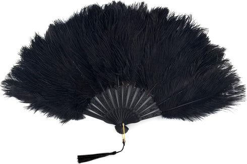 BABEYOND Vintage Style Folding Handheld Ostrich Feather Fan 1920s Flapper Accessories (Black)...