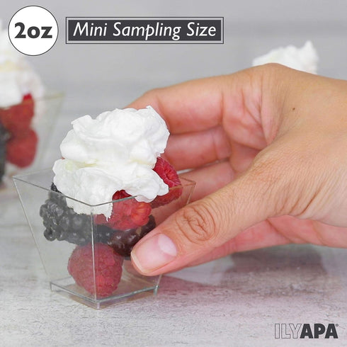 Ilyapa 2oz Plastic Dessert Cups - 50 Pack Mini Dessert Cups with Spoons - Clear Reusable Small Appetizer Cup for Cheesecake Shooters, Chocolate Mo...