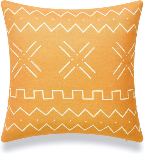 Hofdeco African Mudcloth Pillow Cover ONLY, Mustard Yellow X Stripes, 18"x18"...