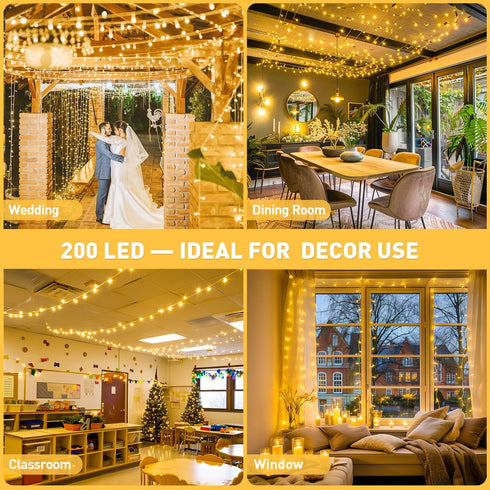JMEXSUSS 200 LED Warm White Christmas Lights Outdoor, 66 Ft Twinkle Fairy Indoor String Lights for Classroom Clear Wire Plug in, String Lights for...