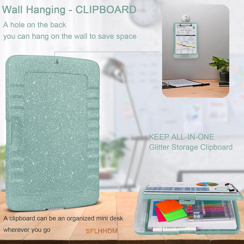 Glitter Clipboard with Storage,Storage Clipboard with Pen Holder,A4 Binder Clip Boards 8.5x11 with Low Profile Clip,Side Opening Sparkle Clipboard...