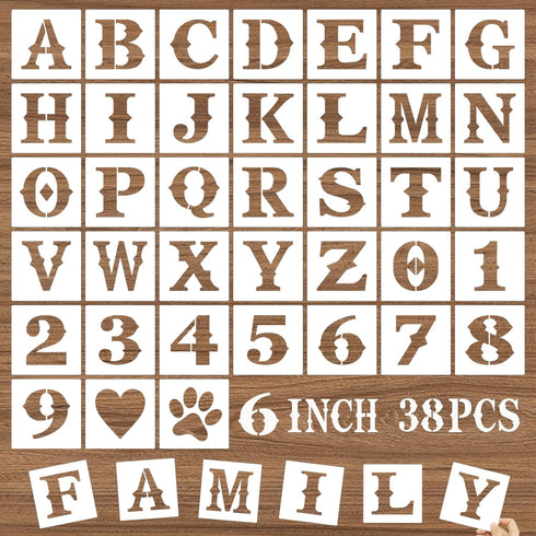 6 Inch Letter Stencils and Numbers, 38 Pcs Alphabet DIY Craft Stencils, Reusable Plastic Drawing Templates for Painting on Wood, Wall, Fabric, Roc...