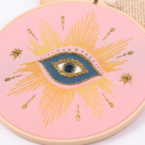 Harimau 5pcs Beginner Embroidery Kit,Eye Pattern,Cross Stitch Kits, Including Stamped Embroidery Cloth with 2 Embroidery Hoops, Multicolor Color T...