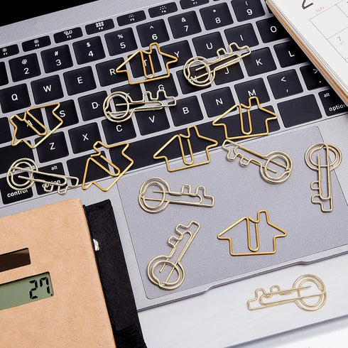 102 Pack Clips Office Supplies 50 Pcs House Shaped Paper Clips 50 Pcs Key Shaped Wire Paper Clip with 2 Pcs Clear Storage Box for Agent Office Hom...