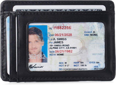 Alpine Swiss Dermot Mens RFID Safe Money Clip Minimalist Wallet Smooth Leather Comes in Gift Box Black...