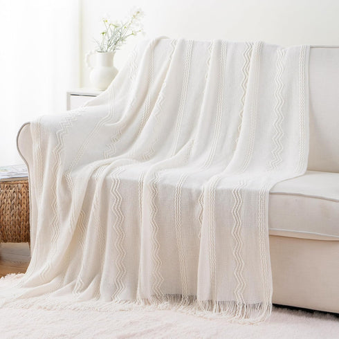 BATTILO HOME Cream Throw Blanket for Couch, Bedroom Decor Boho Throw Blanket, Decorative White Blanket Throw for Sofa Living Room, 50"x60"...