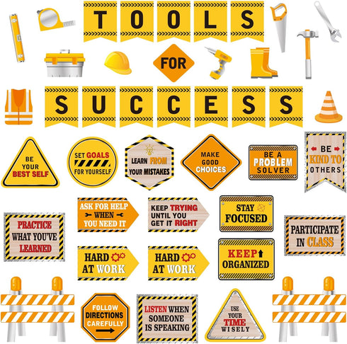 Outus 47 Pcs Construction Bulletin Board Set Construction Theme Cutouts Tools for Success Classroom Decorations for Kid Students Back to School Gi...