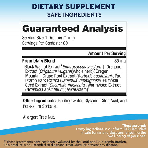 Cats & Dogs Natural Broad Spectrum Treatment & Herbal Medicine for Remove Parasites & Toxins - Probiotic Supplement Drops Made in USA...