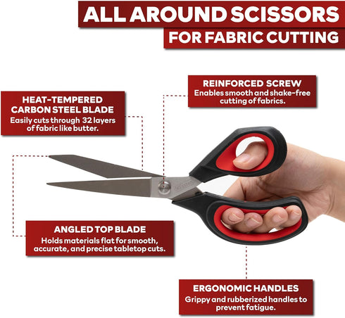 XFasten Heavy-Duty Professional Tailor Scissors, 9.5-Inch Heavy Duty Ultra-sharp Dressmaker’s Scissors Shears for Fabric Cutting | Sewing scissors...