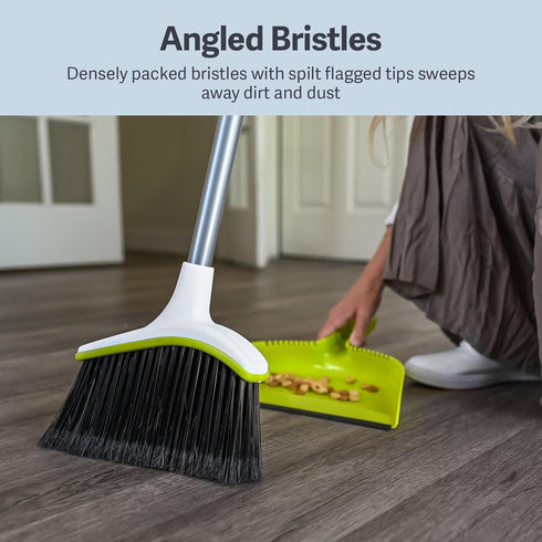 Casabella Broom & Dustpan Set, 44-Inch Angled Broom with Snap-On Dustpan, Durable Bristles, Innovative Dustpan, Convenient Storage - Perfect for T...