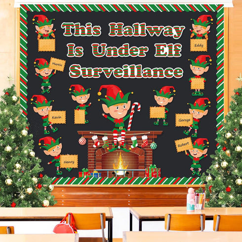 70 Pcs Christmas Bulletin Board Decorations Set Xmas Elf Cutouts with Red and Green Stripe Borders Trim Classroom Decor for Toddler Kids Students ...