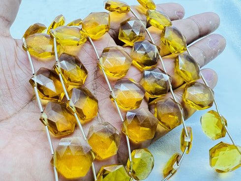 1 Strand Citrine Quartz 10 Pcs Beads Size 14x14mm Hexagon Shape Cut Faceted Beads for Jewellery Making, Beading & Craft Supplies KCRAFTS-RK_k52...