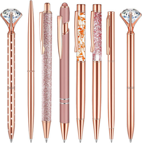 8 Pcs Ballpoint Pen for Women Fancy Black Ink Pens Gifts for Journaling Liquid Sand Glitter Pen Bridal Shower Gifts for Wedding Women Office Desk ...