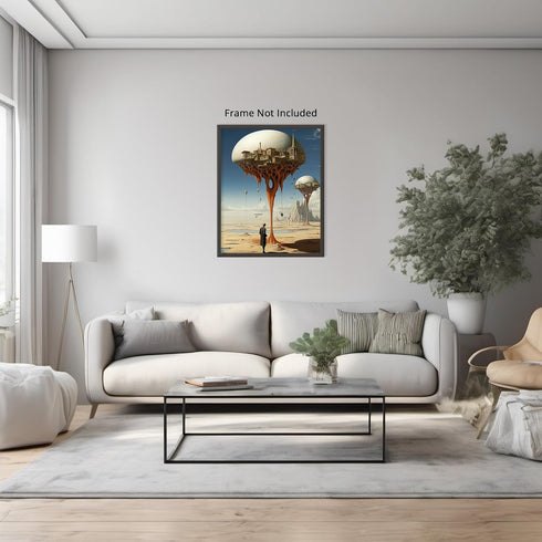 Posterizer 1 pcs-Man Gazing at Alien Mushroom Building-Abstract & Modern Art-Fantasy & Fiction Art-Gift for Art Lovers-Decor for Home & Office- UN...