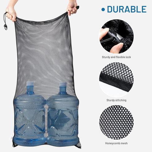OrgaWise Drawstring Mesh Bag for Pool Toys,Large Mesh Pool Toy Storage Bag with Drawstring Closure,Heavy Duty Netted Beach Bag for Pool Toys and B...